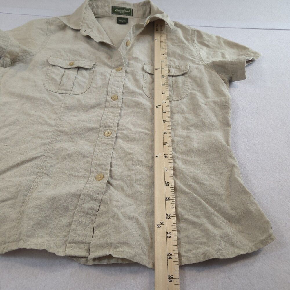 Eddie Bauer Womens Linen Shortsleeve Button Down Shirt Beige S Safari Gorp - Picture 7 of 10